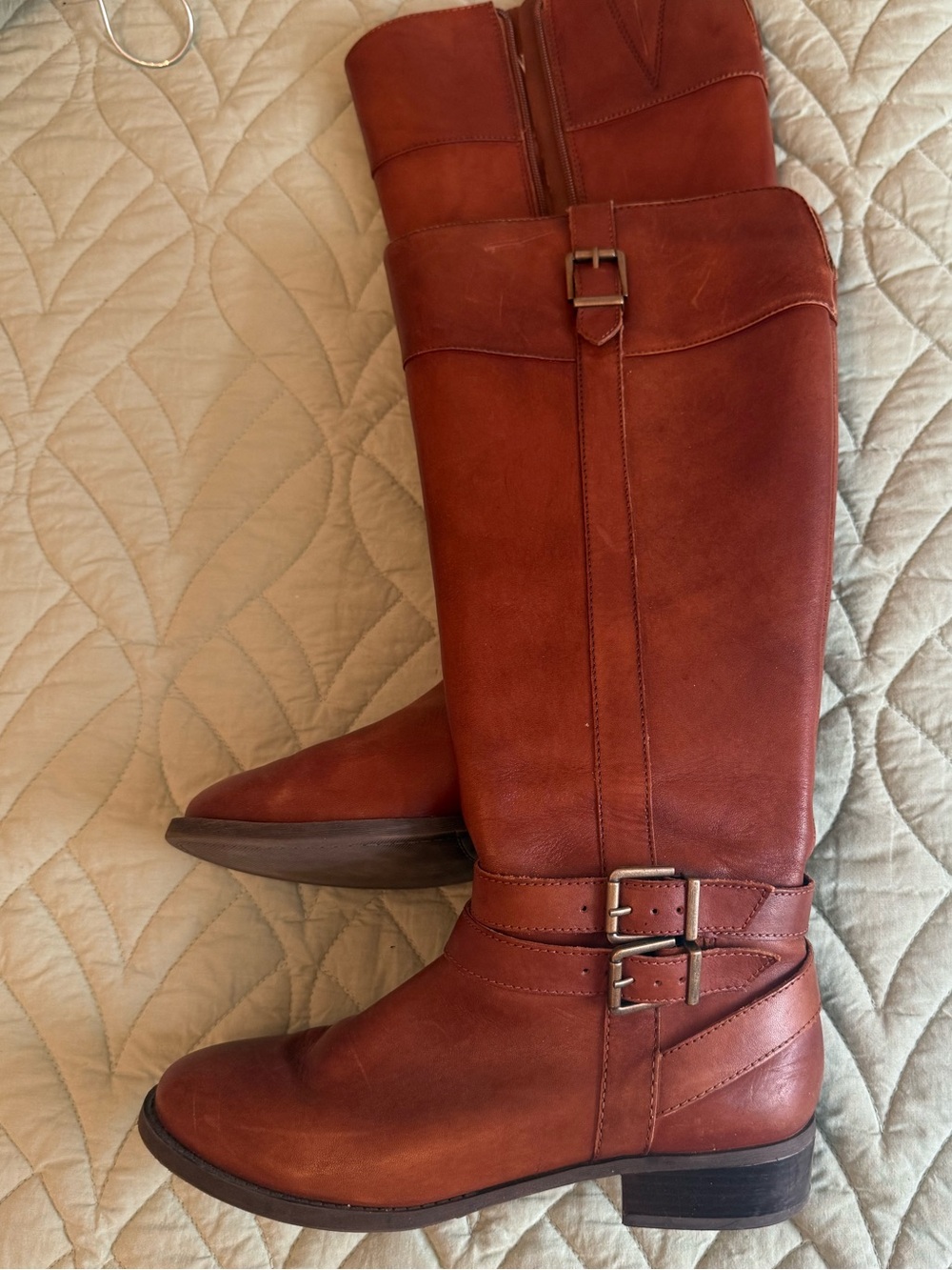 Wide Calf Women's Tall Leather Riding Boots - Chestnut Brown size 8